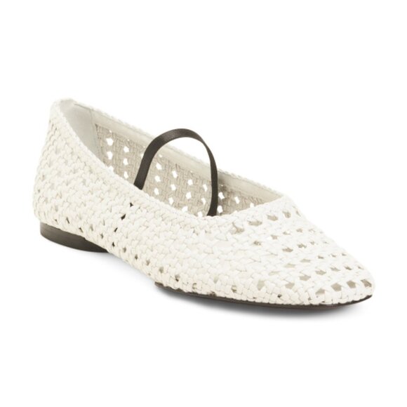 VINCE White Leather Vivian Mary Jane Woven Flats - Picture 1 of 3